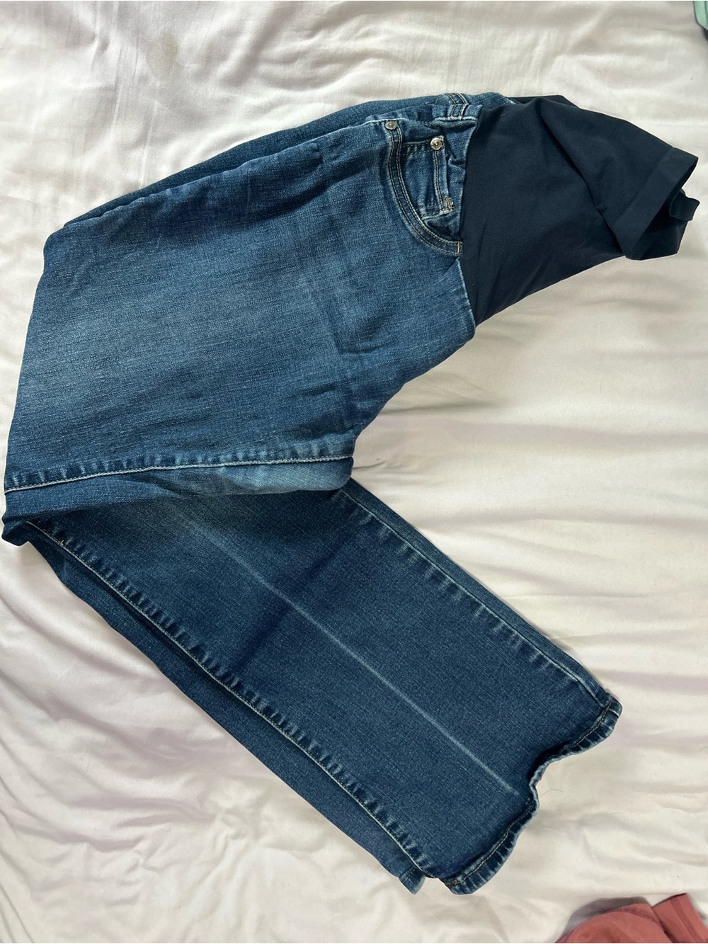 Indigo Blue Women’s Flare Jeans in Dark Blue with Black Waist Panel